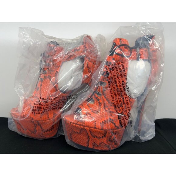Dollhouse Womens Metro Orange Snakeskin Print Peep-Toe Platform Heels Size 8 - Picture 5 of 8